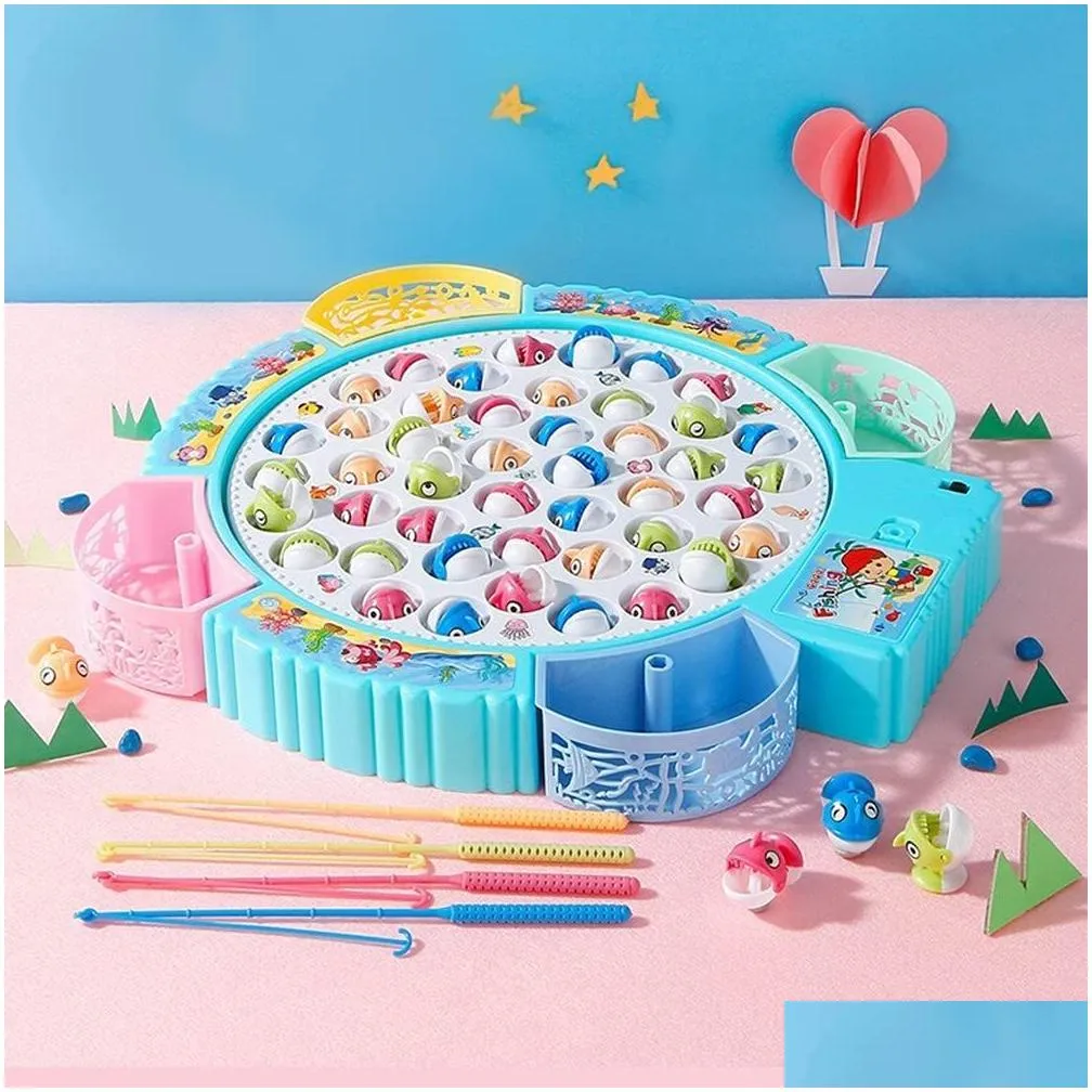 Intelligence Toys Intelligent Toys Bo Fishing Game Toy Rod Board Rotating With Music Includes 45 Fishs And 4 Poles Fine Motor Skill Tr Dhvxa