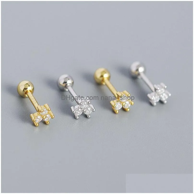 Stud Mini Stud Earring 100% 925 Sterling Sier Jewelry For Women White Cz Zircon Flower Earrings Ear Bone Jewelry Earrings Dhdkv