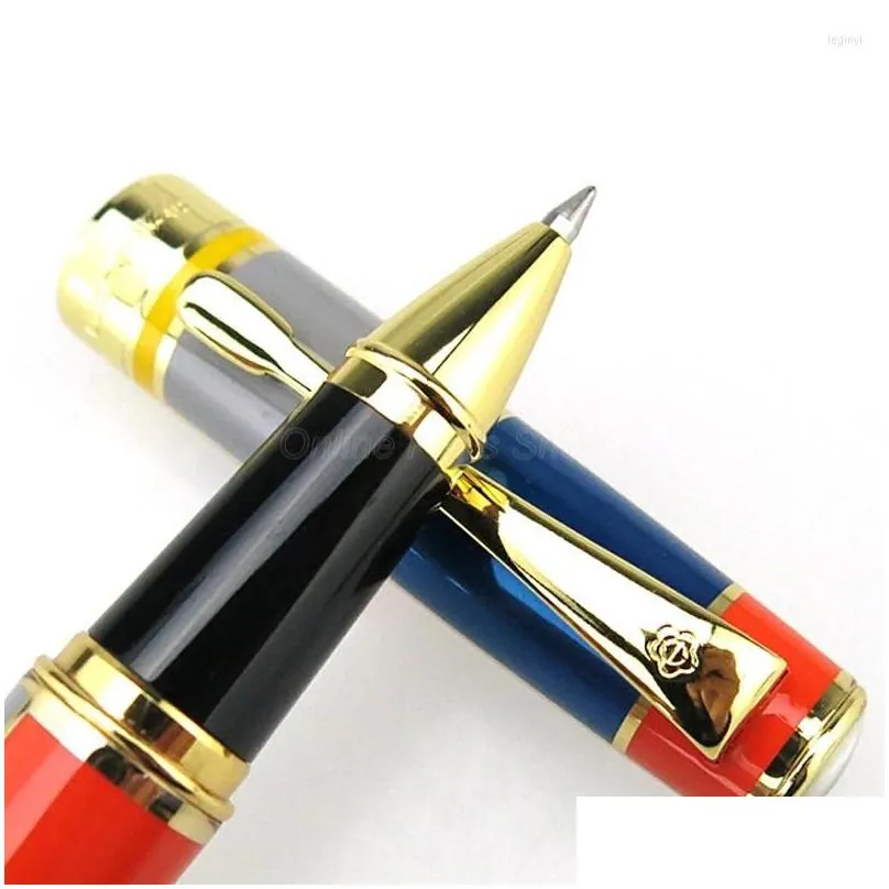 Ballpoint Pens Wholesale Hero 767 Creative Roller Ball Pen With Golden Trim Colored High Quality Writing Fit Business Office Home Gi Otcxm