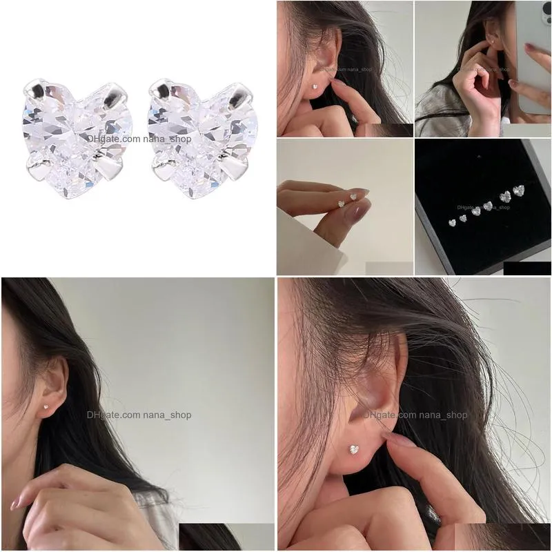 Stud 925 Sterling Sier Mini Stud Earring Wedding Engagement Cz Zircon Heart Shape Earrings 3/4/5Mm Jewelry Earrings Dhbuq