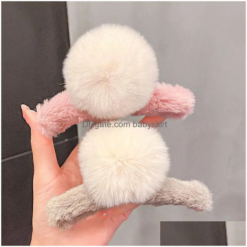 Hair Accessories Women Cute Soft Big Hairball Plush Claws Winter Sweet Back Teeth Hair Clips Hairpins Decorate Fashion Accessories Hai Dhl2H