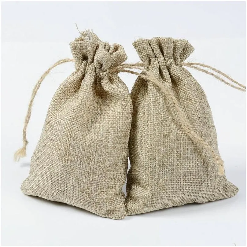 Pouches Packaging Display Jewelry7X9Cm 9X12Cm 10X15Cm 13X18Cm Original Color Mini Jute Bag Linen Hemp Jewelry Gift Pouch Dstring Bags