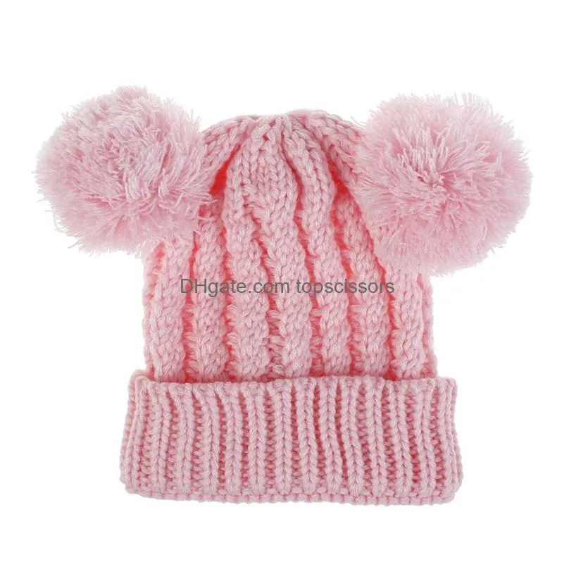 Hair Accessories Beanie Winter Cloghet Knitted Hats Hair Accessories Double Balls Twist Warm Woollen Knitting Hat Outdoor Baby Ski Par Dhhts