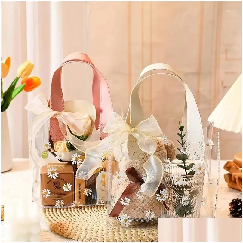 gift wrap transparent tote bags daisy bag pvc plastic birthday boxes upscale cute print hand shopping picnic charm