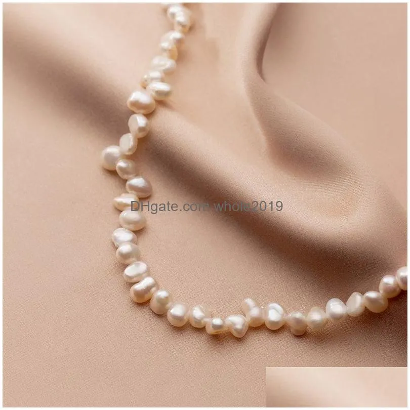 Chokers Women Bib Choker Necklaces 100% 925 Sterling Sier Irregar Natural Freshwater Pearl Necklace For Girls Birthday Jewelry Necklac Dh0Gp