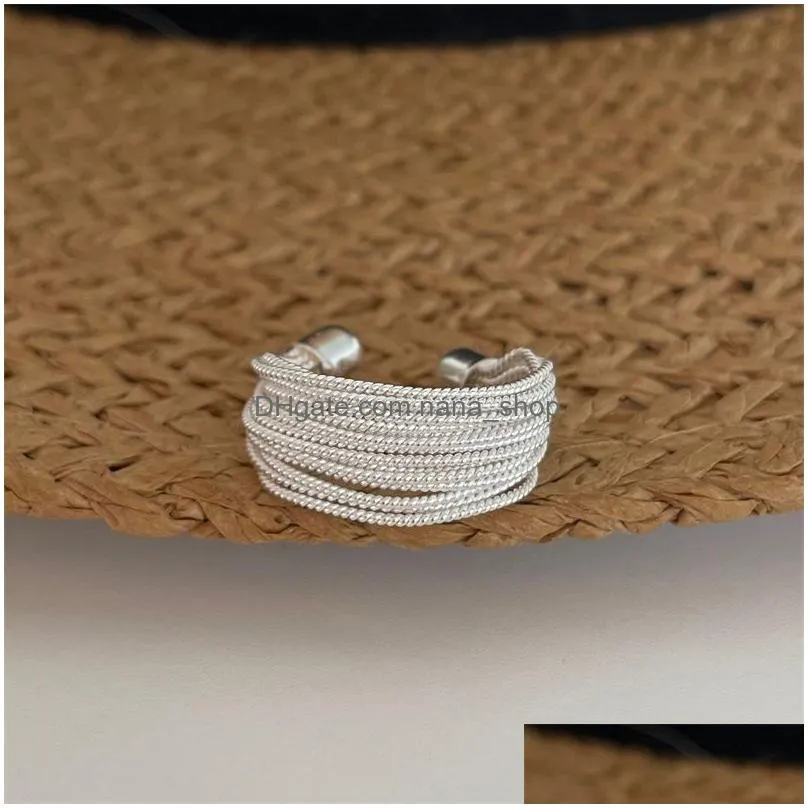 Band Rings Authentic 925 Sterling Sier Mti Layer Statement Rings Fashion Chunky Band Adjustable For Jewelry Ring Dhx3V