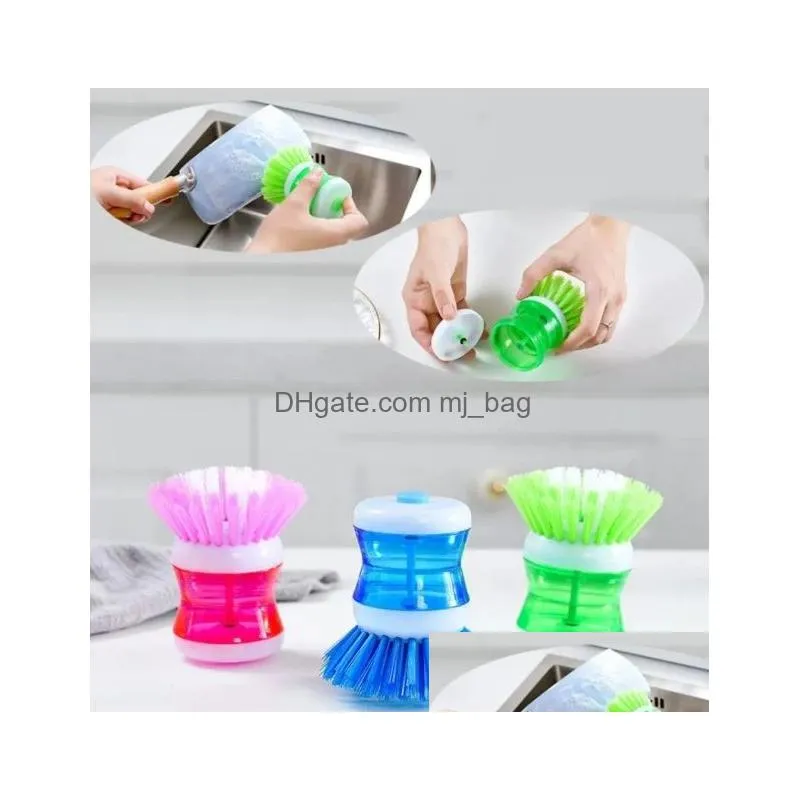 Party Favor Kitchen Pot Dish Cleaning Brushes Utensils With Washing Up Liquid Soap Dispenser Household Accessories Wholesale 234Q Home Dhby1