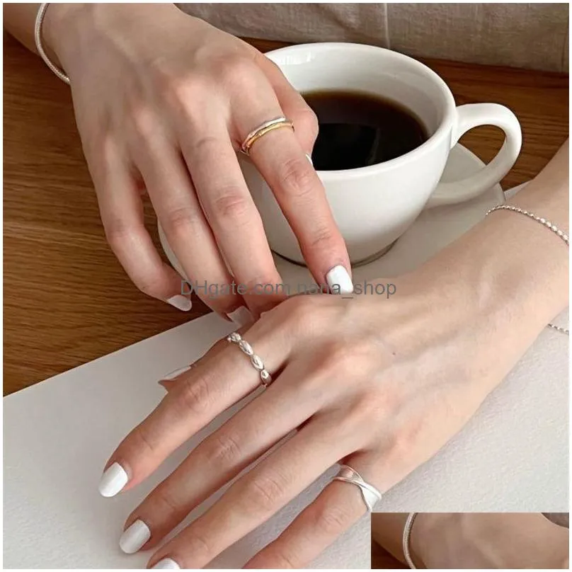 Band Rings Authentic 925 Sterling Sier Bamboo Knuckle Rings Open Size Fashion Thin Stacking Adjustable Finger For Jewelry Ring Dh0Th