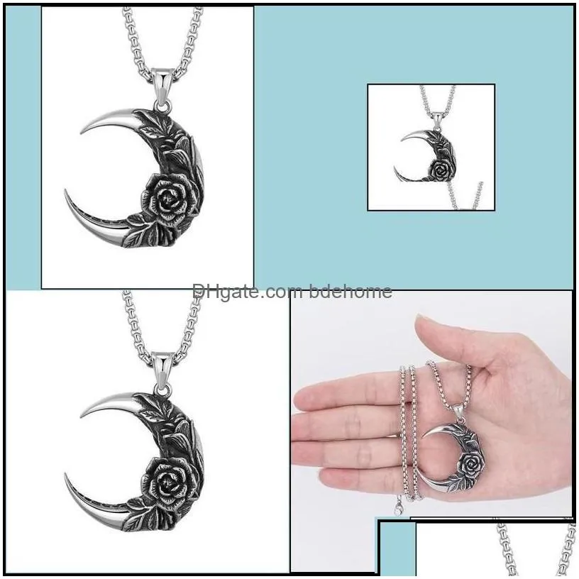 Pendant Necklaces Pendant Necklaces Hip Hop Fashion Moon Rose Necklace Jewelry For Women Men Wholesale Direct Salependant Dr Dhgarde