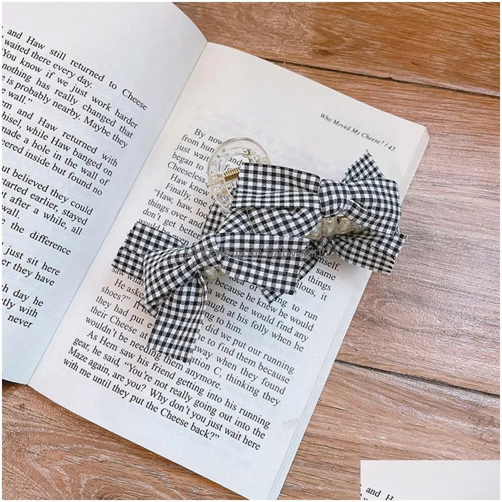 Hair Accessories Women Fashion Elegant Black And White Lattice Hair Claw Bow Clips For Large Clip Headwear Accessories Hair Products H Dhjt9