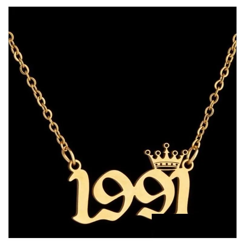 Pendant Jewelry Personalized Birth Number Necklaces Custom Crown Initial Necklace Pendants For Women Girls Birthday Jewelry Special Year