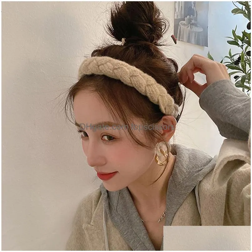 Hair Accessories Solid Color Wool Knitted Braid Headband Women Weaving Twists Hairband Autumn Winter Warm Hair Hoop Girl Accessories H Dhdfh