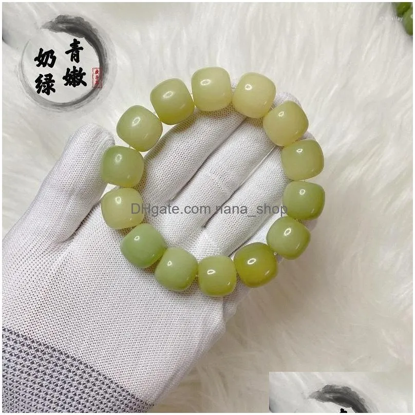 Charm Bracelets Charm Bracelets Rare Ecology Large Size Green Breast Bodhi Male Version Playing Finger Winding Soft Hand And White Jad Dhymt