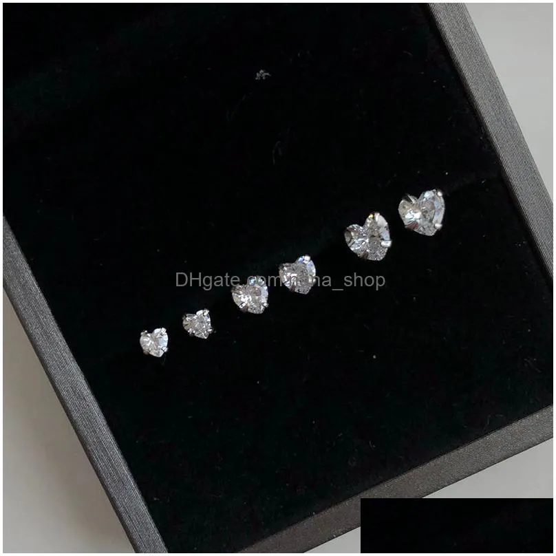 Stud 925 Sterling Sier Mini Stud Earring Wedding Engagement Cz Zircon Heart Shape Earrings 3/4/5Mm Jewelry Earrings Dhbuq