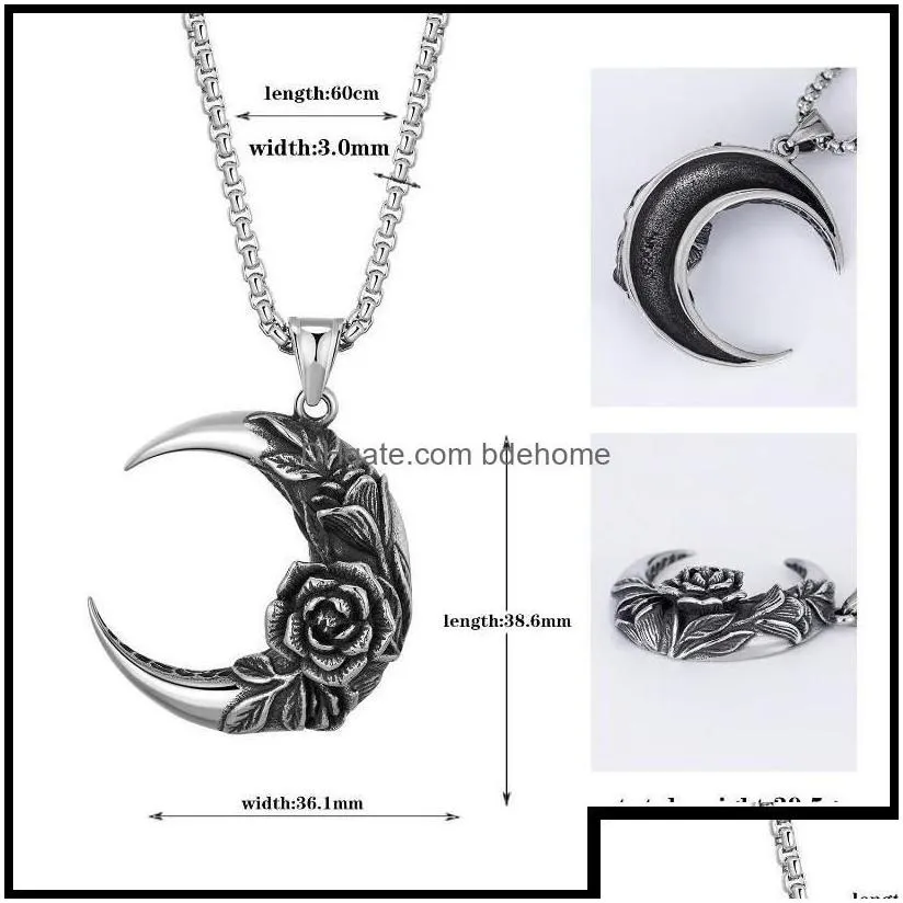 Pendant Necklaces Pendant Necklaces Hip Hop Fashion Moon Rose Necklace Jewelry For Women Men Wholesale Direct Salependant Dr Dhgarde