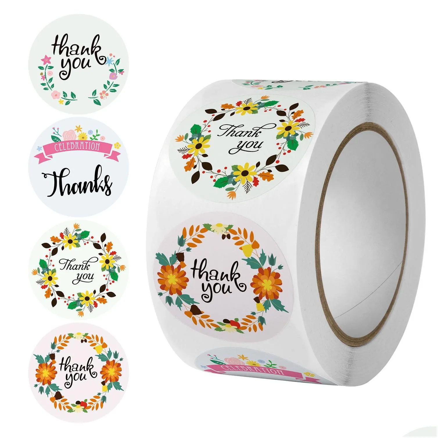 Adhesive Stickers Wholesale Florals Sticker Labels Flower Pattern Shop Small Shop Business Stickers 1Inch 500 Pcs Per Roll Pieces Offi Dh7Ay