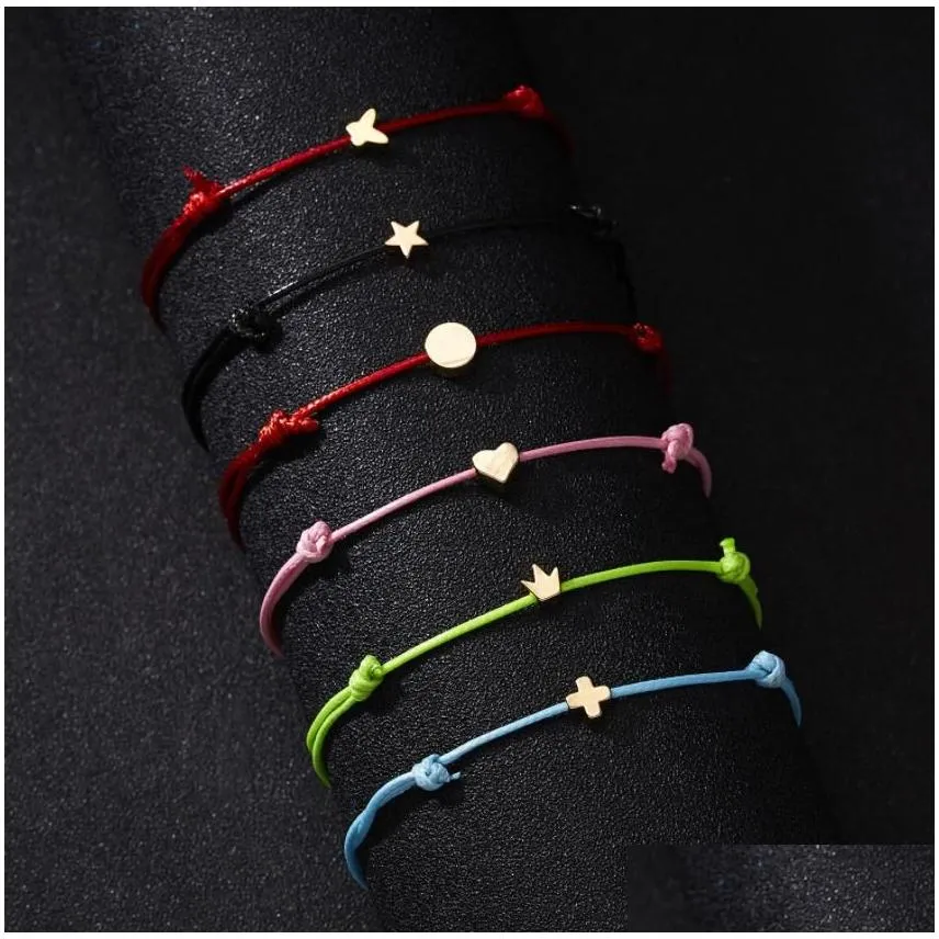 Charm Bracelets Jewelry New 18K Gold Plated Leather Bracelet Heart Round Cross Crown Star Charms Korean Womens Rope Chain Gift With Retail