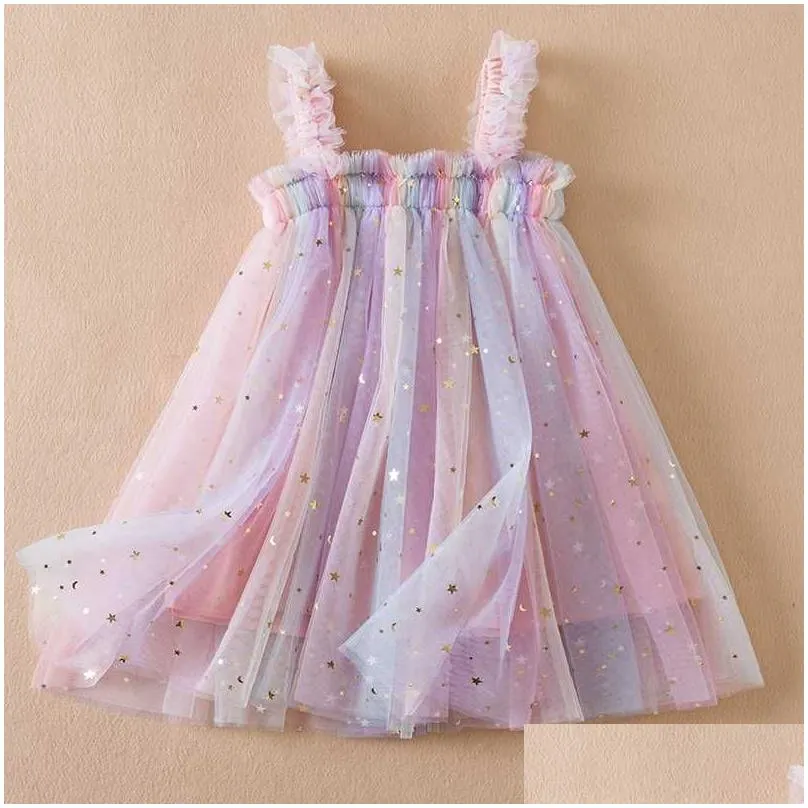 Girl`S Dresses Girl Dresses Baby Girls Clothes Suspendes Toddler Kids Summer Sequin Princess Dress Solid Cute Mesh For 1-5 Yrs Casual Dhjwp