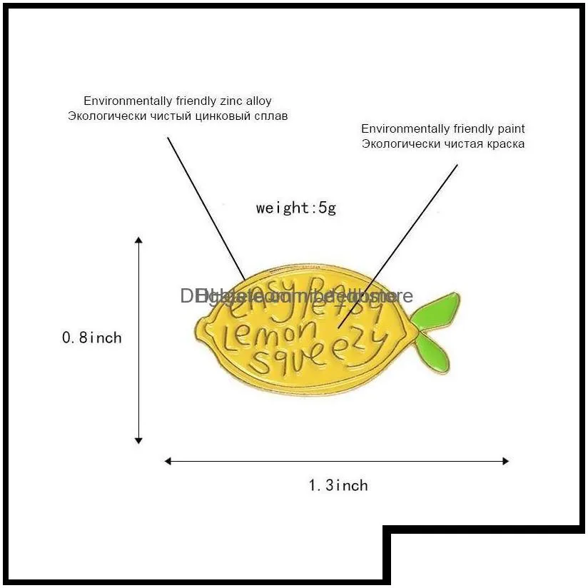 Pins Brooches Pinsbrooches Jewelry Cute Yellow Lemon Fruit Brooch Easy Peasy Squeezy Bright Enamel Pins Badge Backpack Lape Dhehf D