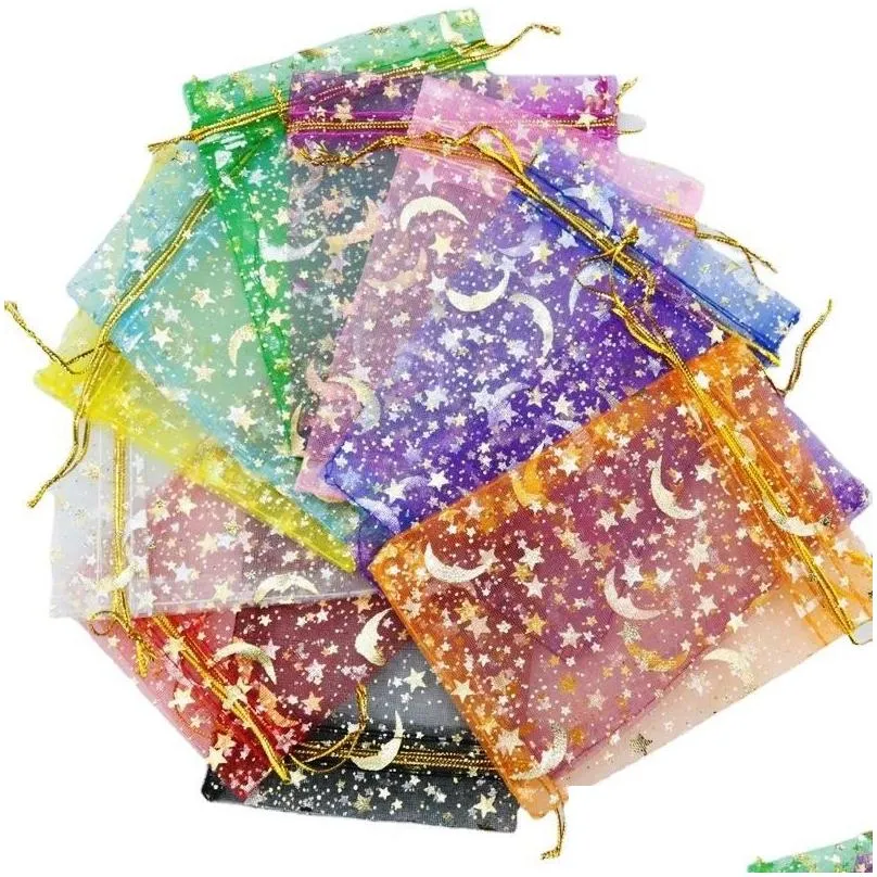 Pouches Jewelrypouches Display Jewelry100Pcsmoon Star Organza Small Christmas Dstring Gift Bag Charm Jewelry Packaging Bags Pouches