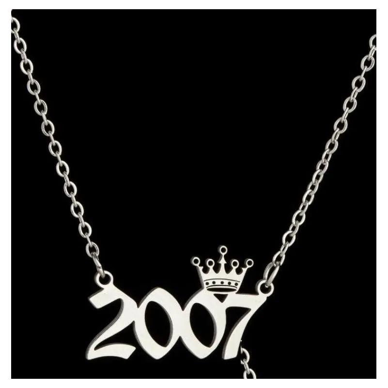 Pendant Jewelry Personalized Birth Number Necklaces Custom Crown Initial Necklace Pendants For Women Girls Birthday Jewelry Special Year