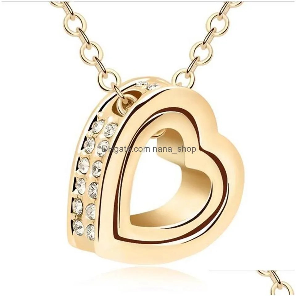 Pendant Necklaces Pendant Necklaces Heart Necklace Women Sier 18K Gold Plated Designer Jewelry Crystal Pendants Jewellery Valentine039 Dhysr