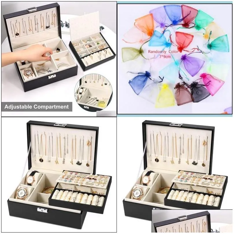 Jewelry Boxes Jewelry Boxes Simboom Box Organizer For Women Girls 2 Layer Large Men Storage Case Pu Leather Display Jewellery Holder