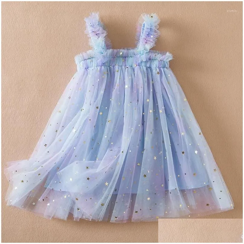 Girl`S Dresses Girl Dresses Baby Girls Clothes Suspendes Toddler Kids Summer Sequin Princess Dress Solid Cute Mesh For 1-5 Yrs Casual Dhjwp