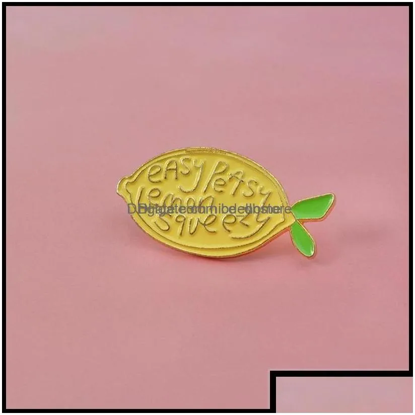 Pins Brooches Pinsbrooches Jewelry Cute Yellow Lemon Fruit Brooch Easy Peasy Squeezy Bright Enamel Pins Badge Backpack Lape Dhehf D