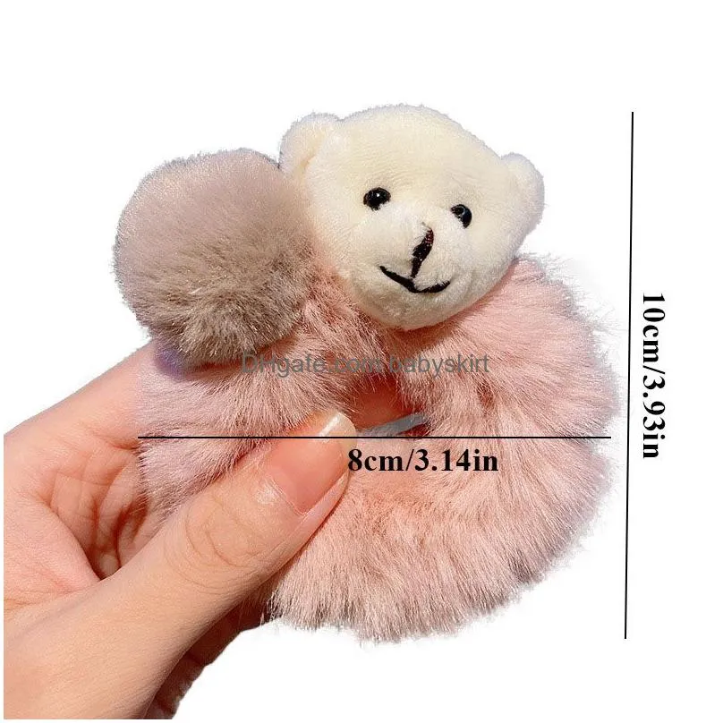 Hair Accessories Cute Plush Bear Scrunchies For Hair Lovely Elastic Rubber Bands Accessories Women Korean Style Headbands Hair Product Dhnq5