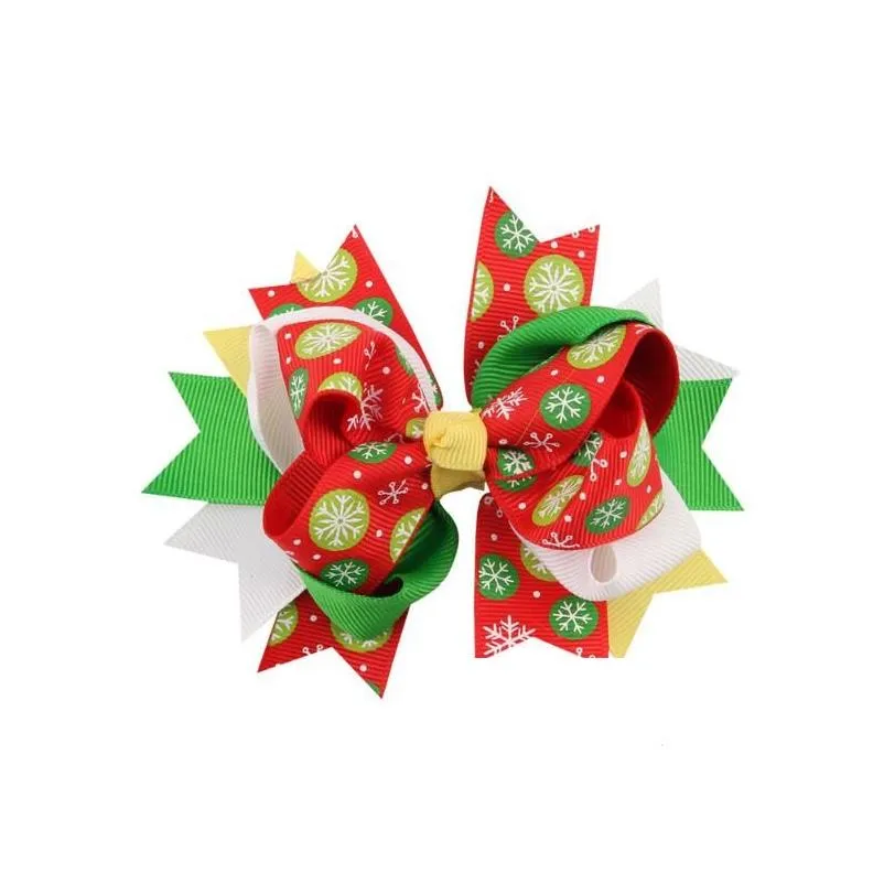 Hair Accessories New Style Christmas Pattern Hair Bows With Clips For Girl Kids Boutique Bow Alligator Clip Baby, Kids Maternity Acces Dhdy9
