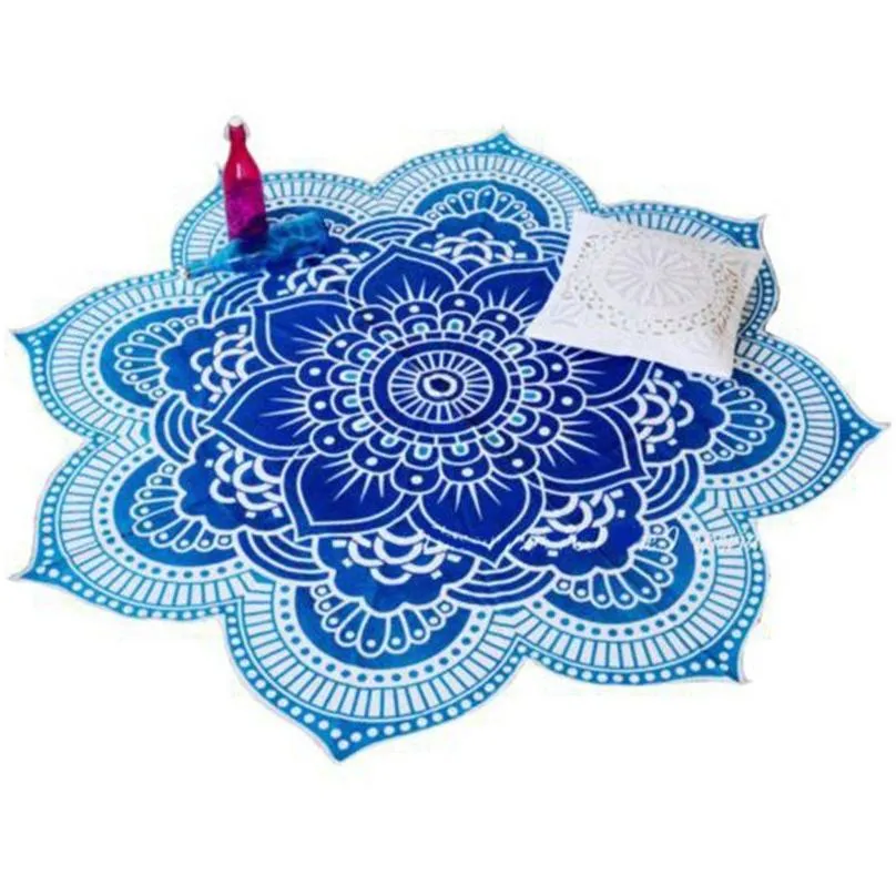 tapestries lotus flower table cloth yoga mat india mandala tapestry beach throw cover up round pool home blanket