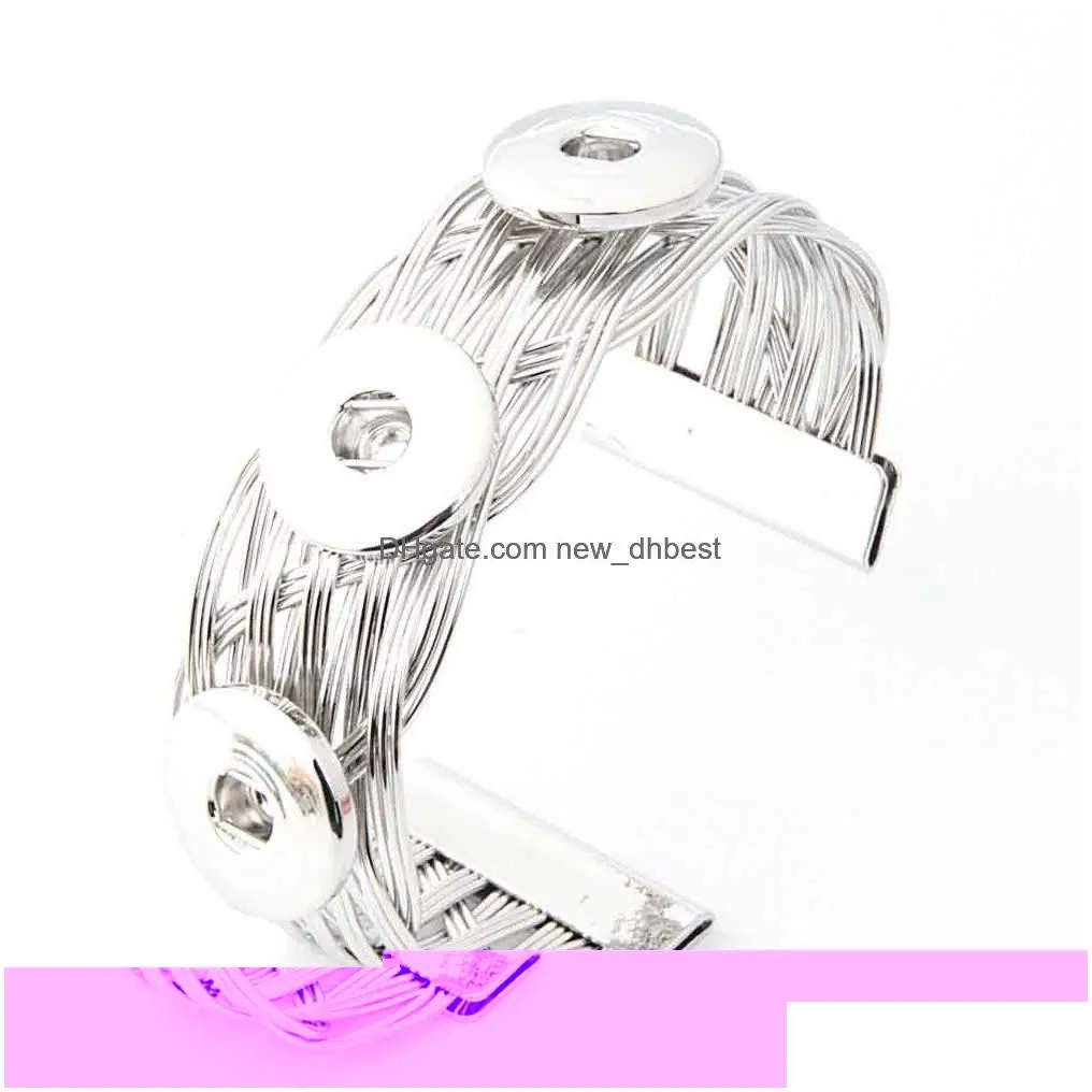 Bangle New Wide Gold Sier Snap Button Bracelet Fit 18Mm Metal Jewelry Charms For Women Buttons Jewelry Bracelets Dhesj