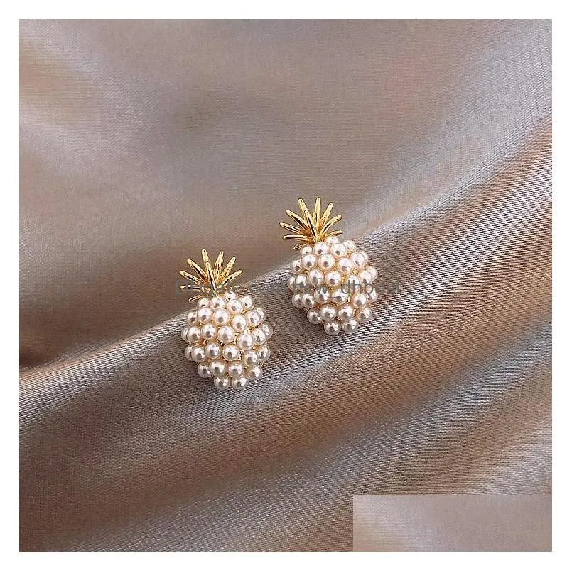 Stud New Geometric Pearl Women Classic Stud Earrings Pineapple Female Fashion Jewelry Jewelry Earrings Dhylm