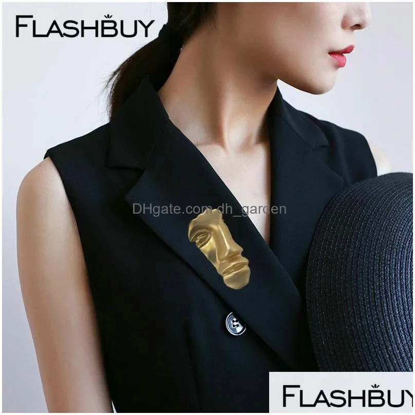 New Design Metal Abstract Face Mask Brooches Pins Collar For Women Gold Color Half Fashion Jewelry Dhgarden Ot7Ye