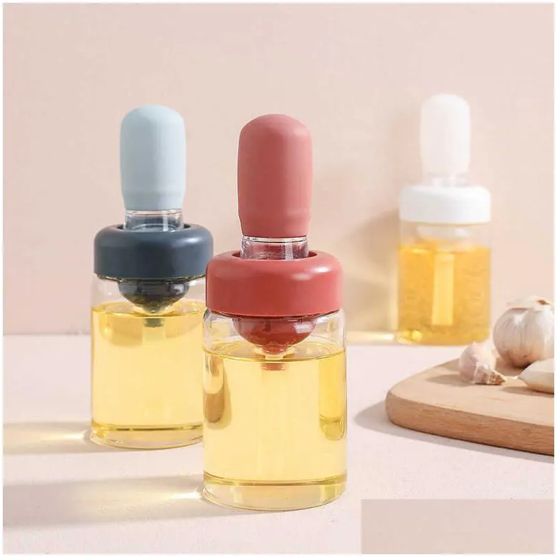 Bbq Tools Accessories Portable Oil Sauce Spice Bottle Dispenser With Sile Brush For Cooking Baking Seasoning Kitchen Food Grade Can Dhntd