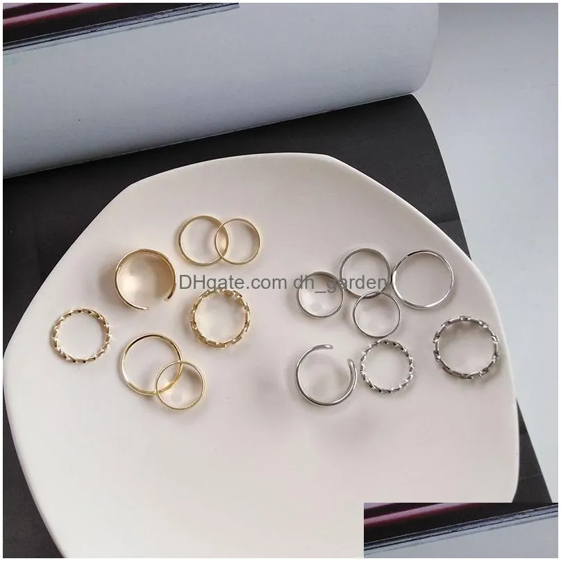 7Pcs Fashion Punk Joint Ring Set Geometric Twist Minimalist Jewelry Metal Circar Golden Rings For Women Street Dance Accessio Dhgarden Ot7Mw