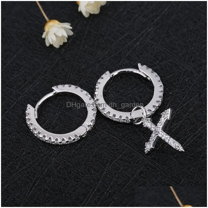 Sterling Sier Mosaic Cubic Zircon Cross Pendant Earrings For Women Asymmetric Hoop Earring S-E1093 Dhgarden Otyw6
