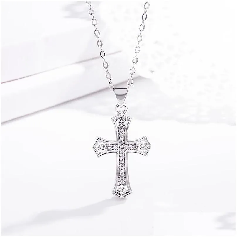 Pendant Necklaces Jesus Diamond Cross Necklaces Believe Gold Necklace Chains Women Men Fashion Jewelry Will And Jewelry Necklaces Pend Dhivh