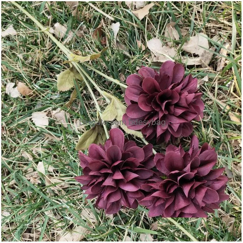 Decorative Flowers Artificial Plants Spirally Three Headed Hydrangea Purple Dahlia Home Garden Decorate Dhyhg