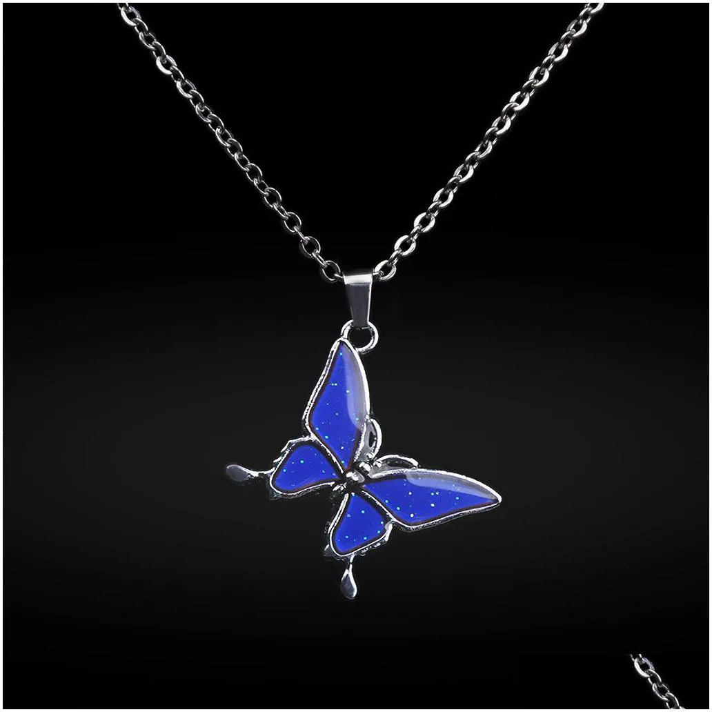 Pendant Necklaces Temperature Sensing Butterfly Pendant Necklace Stainless Steel Chain Women Necklaces Fashion Jewelry Will And Jewelr Dhdze