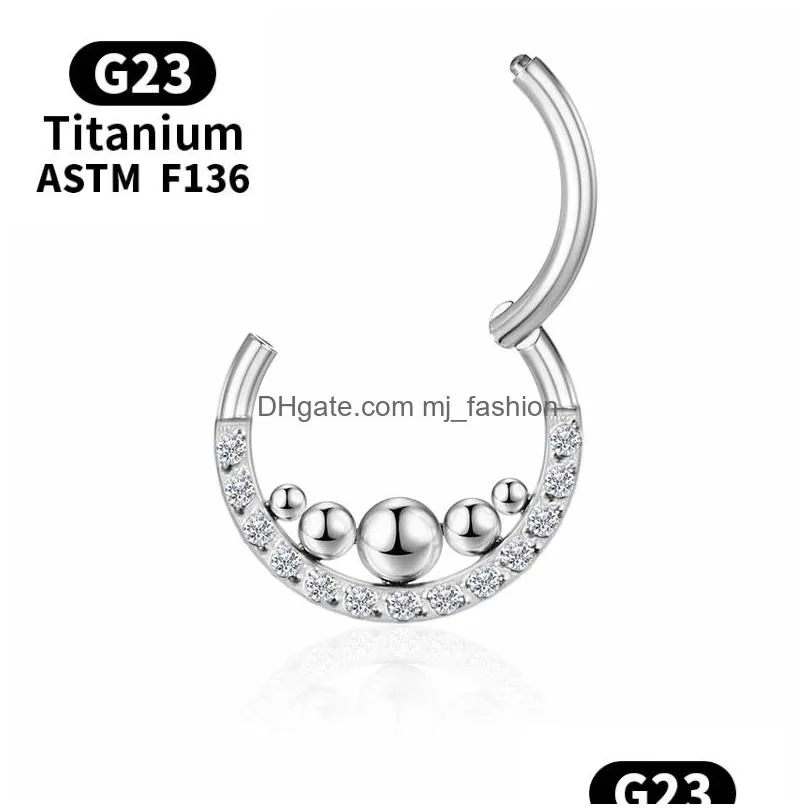 Nose Rings & Studs Tragus Piercing Titanium Cartilage Helix G23 Ball Earrings Zircon Septum Labret Hinge Section Body Jewelry Jewelry Dhbph