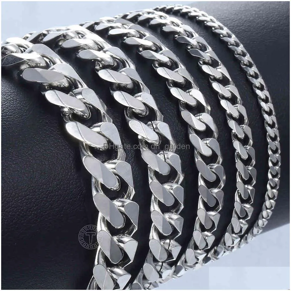 3-11Mm Mens Bracelets Stainless Steel Curb Cuban Link Chain Sier Color Black Gold Bracelet Men Women Jewelry Gift 7-10 Dhgarden Ots3X