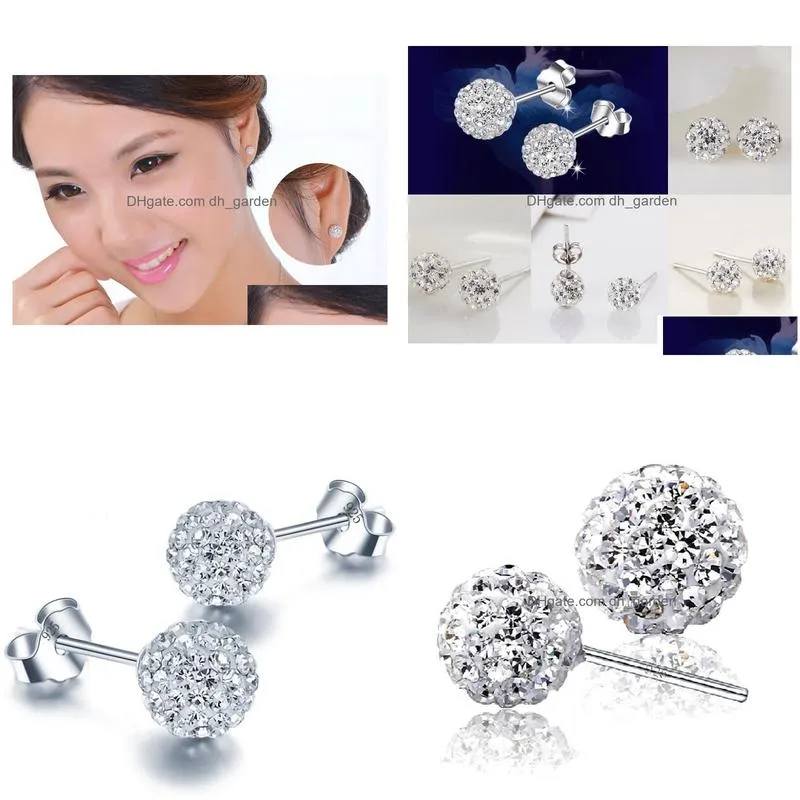 White S925 Stamp Plata Earrings Micro Disco Balls Crystal Stud Earring Safe To Skin Women Jewelry Dhgarden Otant