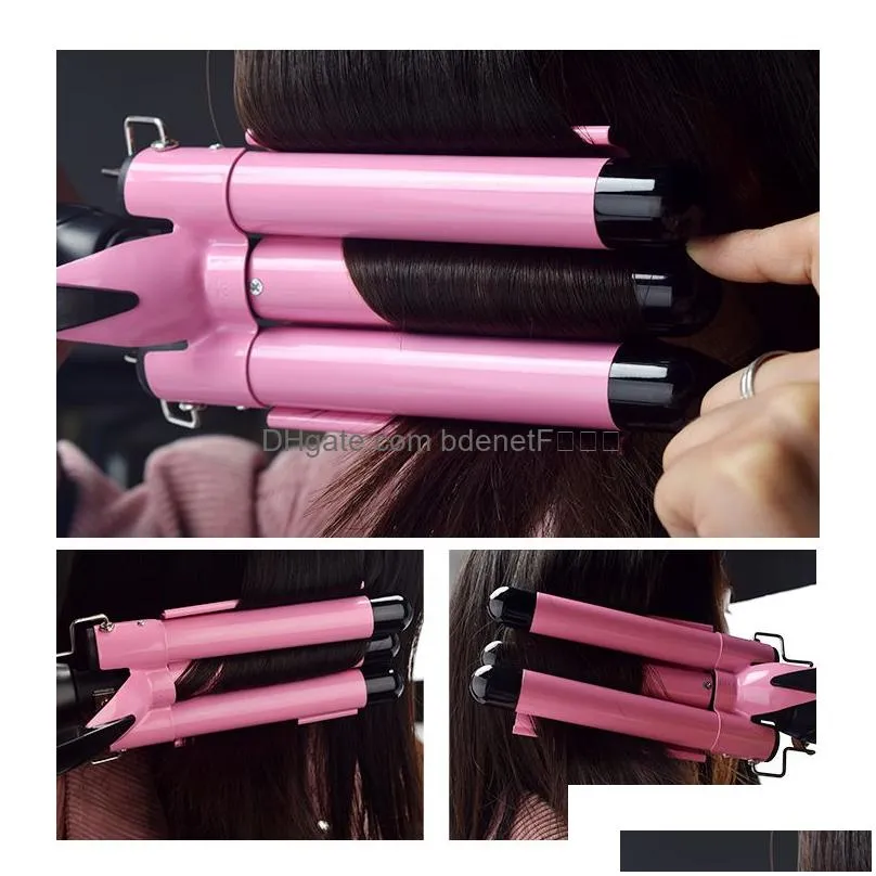 Curling Irons Professional Hair Curling Iron Ceramic Triple Barrel Curler Irons Wave Waver Styling Tools Styler Wand5557583 Hair Produ Dhbwf