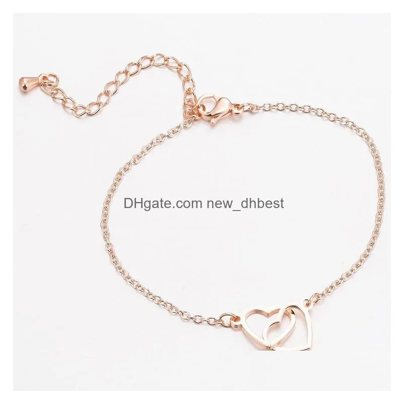 Charm Bracelets Stainless Steel Bracelet Romantic Double Connected New Heart Bracelets Bangles For Women Valentines Engagement Gift Je Dhk9V