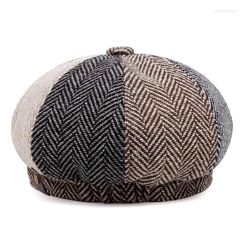 Berets Berets 2023 Autumn Winter Patchwork Beret Man Vintage British Peaky Blinders Sboy Caps For Men Gatsby Cap Male Cotton Fashion A Dhdiv