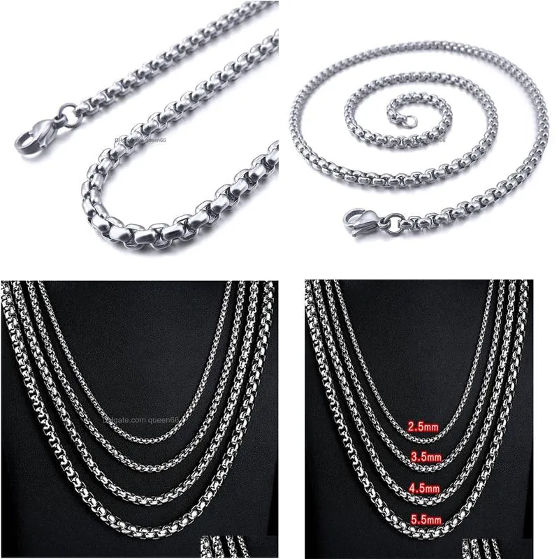 Chains 2.5Mm-5.5Mm Stainless Steel Necklace Rolo Twist Chain Link For Men Women 45Cm-75Cm Length With Veet Bag2902108 Jewelry Necklace Dhgft