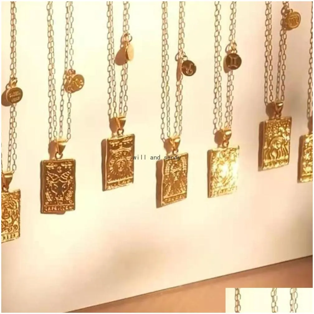 Pendant Necklaces 12 Zodiac Sign Necklace Gold Clavicle Chain Leo Cancer Pendants Charm Star Choker Astrology Necklaces For Women Fash Dh298
