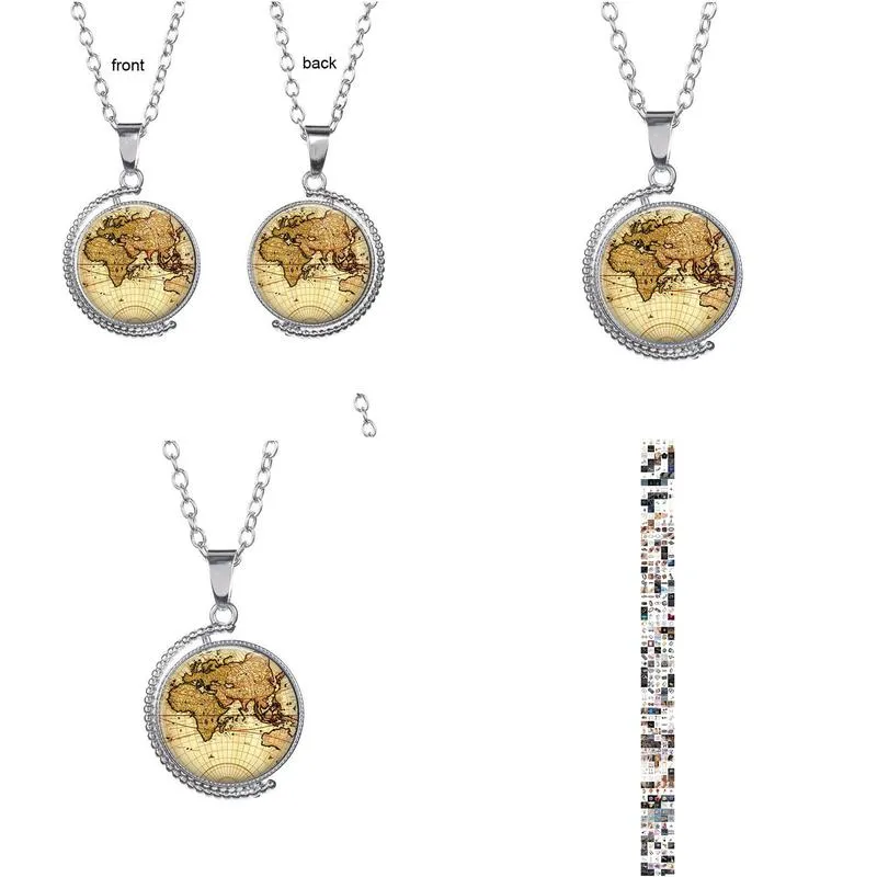 Other Jewelry Sets Retro World Map Time Gem Pendant Necklace Double Sided Glass Cabochon Rotating Sweater Chain Fashion Jewelry For Me Dhbns